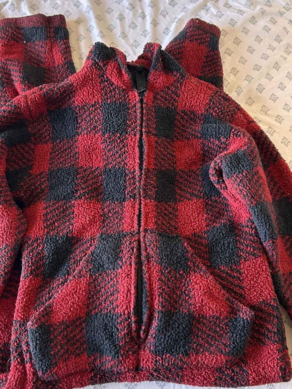 SKIMS Red & Black Buffalo Plaid Sherpa Zip Jacket